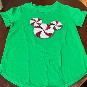Disney Holiday Green Tee with Red and White Mickey Design